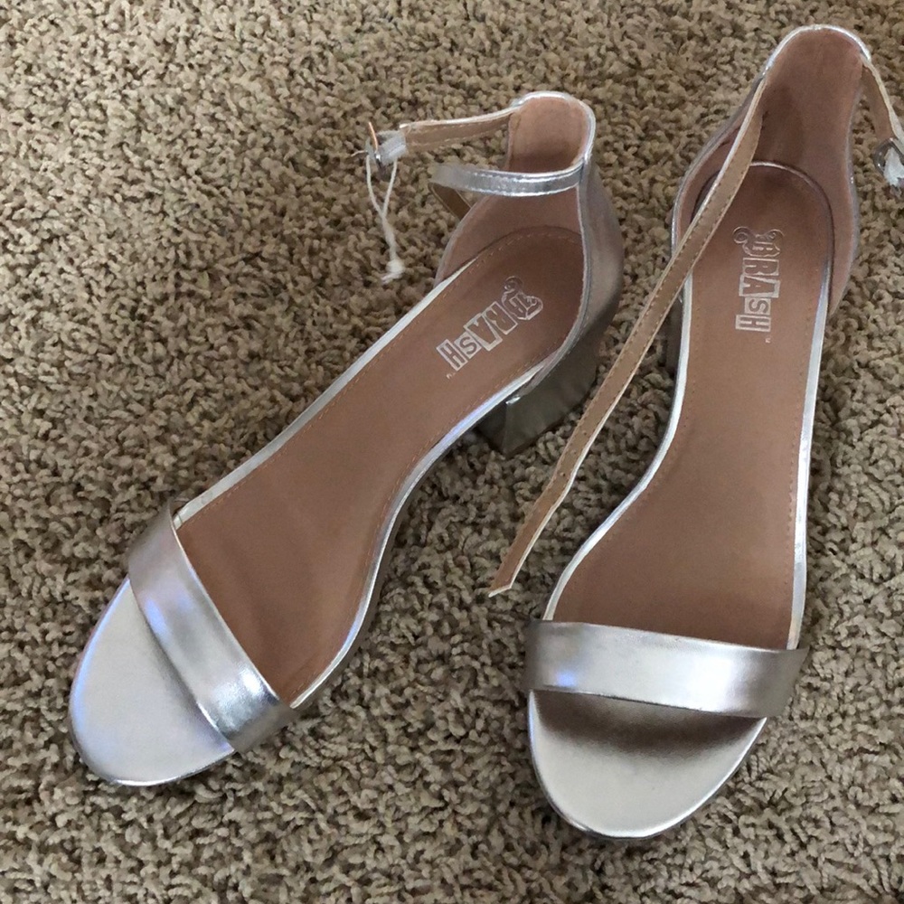 Silver Block Heels 8